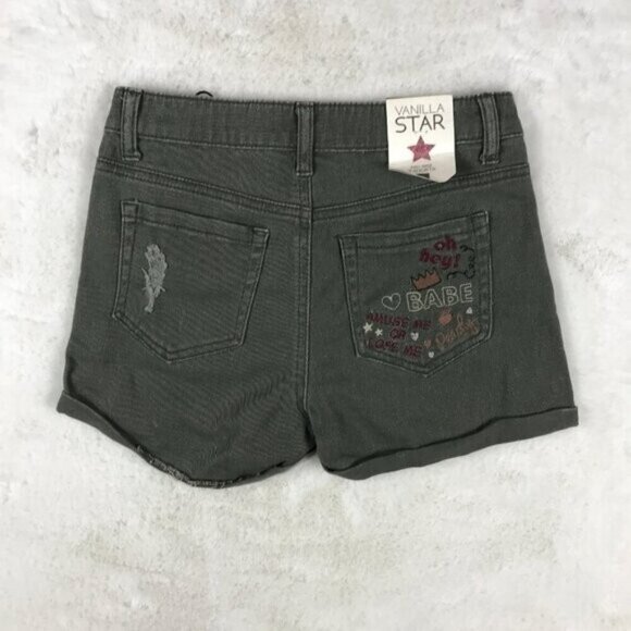 VANILLA STAR Embroidered BABE Green Jean Shorts NWT 0 - Picture 4 of 6